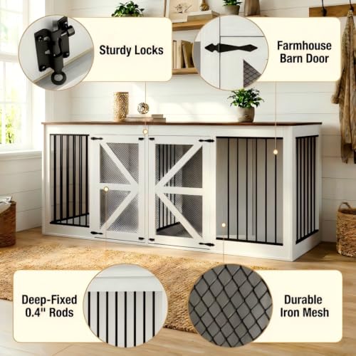 94.5'' Double Dog Crate, Dog Kennel Furniture, TV Stand, White, view 6