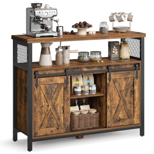 VASAGLE Buffet Cabinet, Coffee Bar with 2 Sliding Barn Doors, view 2