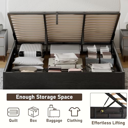 King Lift Up Storage Bed Frame, Black, view 5