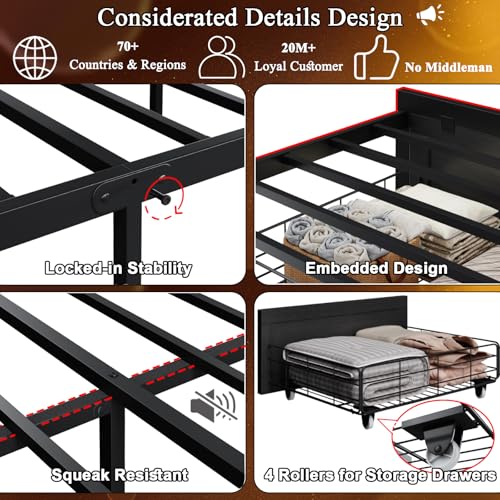 King Bed Frame with Storage Headboard, view 6