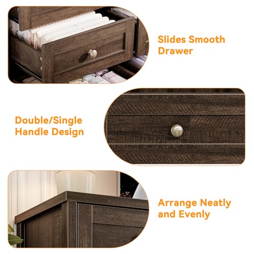 12 Drawer Wooden Dressers for Bedroom, Farmhouse Brown Wood Dresser, view 8