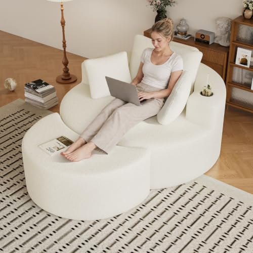 Oversized Round Chaise Longue Chair with Ottoman, view 2
