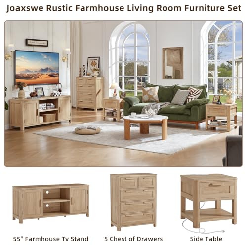 Farmhouse 55" Natural Oak Tv Stand, Tv Consoles for Living Room, view 4