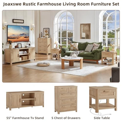 Farmhouse 55" Natural Oak Tv Stand, Tv Consoles for Living Room, view 4