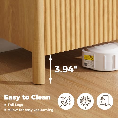 31.5'' Sideboard Buffet Cabinet with Storage Fluted Sideboard Buffet with Adjustable Shelves Coffee Bar Console Table Cabinet for Hallway Entryway Living Room or Kitchen Natural