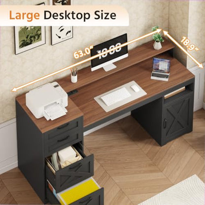 63" Farmhouse Computer Desk with 4 Drawers for Home Office, Bedroom, view 5
