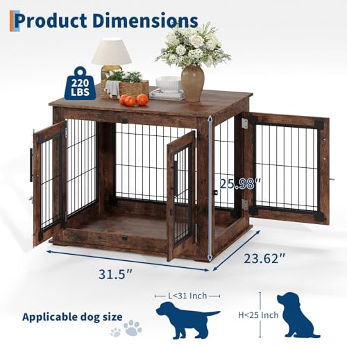31.5" Farmhouse Dog Crate Furniture, Wooden Dog Kennel with 2 Doors, view 5