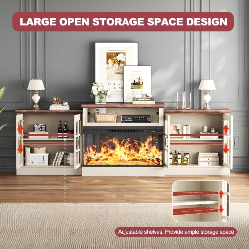 97'' Fireplace TV Stand with 3-Sided Electric Fireplace up to 100" TV, view 7