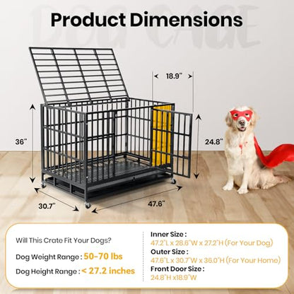 48 Inch Heavy Duty Dog Crate,Upgraded Reinforced Baseplate, view 4
