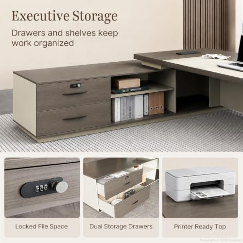 94" Executive L-Shaped Desk, 2" Top, LED, Power, Left Return, view 5