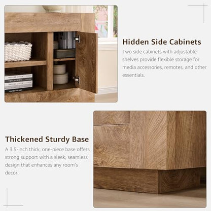 70" TV Stand for 80" TV, Thick Block Media Console, Light Knotty Oak, view 7
