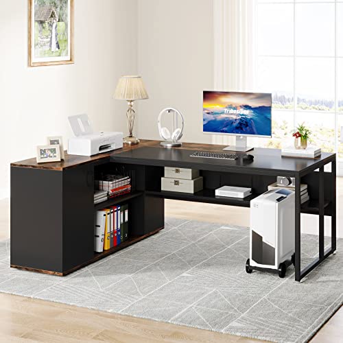 Tribesigns 71 inch Executive Desk, L Shaped Desk with Cabinet Storage, view 7