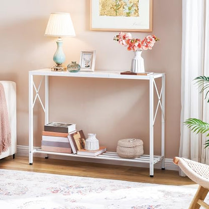 Console Table 41.8”, 2-Tier Entryway Table Narrow Sofa Table with Shelves, Entrance Table with Stable X-Frame, for Entryway, Hallway, Living Room, Foyer, Corridor, Office, White