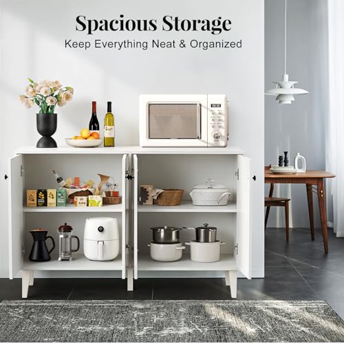 Sideboard Buffet Cabinet Kitchen Storage Cabinet Living Room 4 Doors Console Table (White)