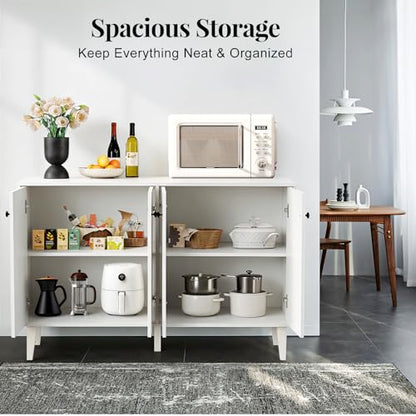 Sideboard Buffet Cabinet Kitchen Storage Cabinet Living Room 4 Doors Console Table (White)