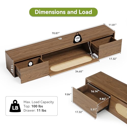 71'' Floating TV Stand Wall Mounted, Large Floating TV Stand, view 3