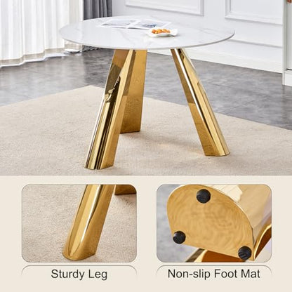 42" Luxury Sintered Stone Table: 0.45" Top + 6" Steel Legs, 350lb Capacity, Stain,Heat Resistant White,Gray Veined Design