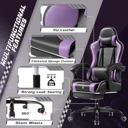 Gaming Chair with Footrest and Massage Lumbar Support, Computer Chairs, view 6
