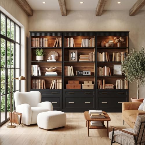 72" Tall Black Bookcase with 2 Drawers, view 5