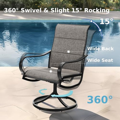 Swivel Patio Dining Chairs Set of 4, Outdoor Dining Chairs with Padded Textilene Fabric & Sturdy Metal Frame, All Weather Outdoor Sling Furniture Chairs for Deck, Backyard, Garden and Lawn