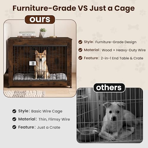 Wooden Dog Crate Furniture 32" for High Anxiety Medium Dogs, Aged Black, view 7