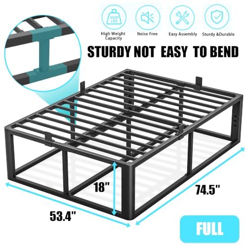 Metal Heavy Duty 18 inch Full Bed Frame with Rounded Corner and Headboard Hole, view 4