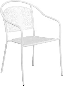 Commercial Grade White Indoor-Outdoor Steel Patio Arm Chair with Round Back