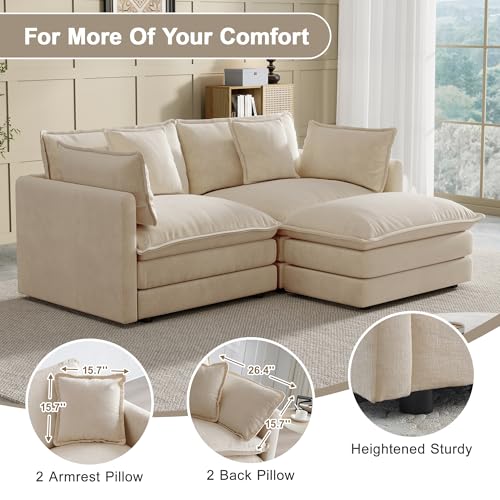 Modular Sectional Sofa, 76.7 Inch L-Shaped Cloud Sofa with Deep Seat Comfortable Chenille Sofa with Cushion Double Sectional Sofa for Living Room Apartment,Light Coffee