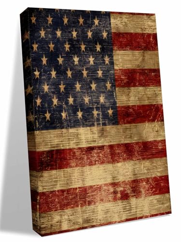 NuYeBiofx Independence Day USA Flag Canvas Wall Art Prints,30"x20" Framed Picture Artwork Vintage American Stars and Stripes Printed Canvas Oil Painting for Living Room Bedroom Office,Ready to Hang