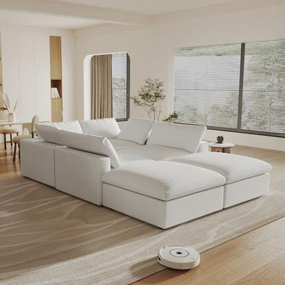 Cloud Modular Sectional Sofa Couch with 2 Storage Ottomans,160.6" U Shaped Couch,Minimalist Wide Deep Seat Convertible Couches for LivingRoom, Covers Washable&Replaceable,White