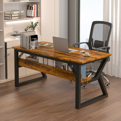 Computer Desk, Office Desk with Storage(55 x 19.7 in, Rustic Brown), view 3