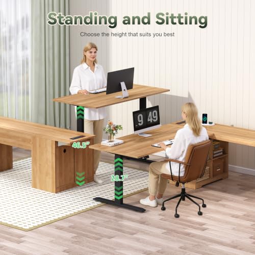 66 inch Fluted L Shaped Standing Desk with Storage for Home Office, view 6