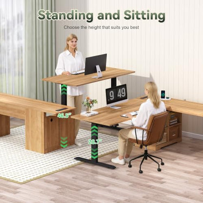 66 inch Fluted L Shaped Standing Desk with Storage for Home Office, view 6