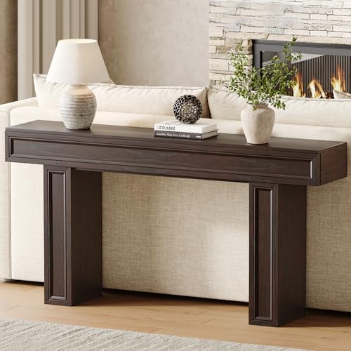 63 Inch Narrow Console Table, Sofa Table Behind Couch, Farmhouse Wooden Entryway Table for Living Room & Hallway (Cherry)