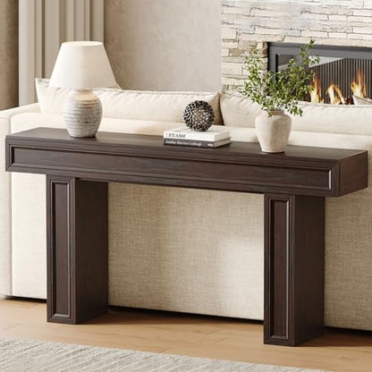 63 Inch Narrow Console Table, Sofa Table Behind Couch, Farmhouse Wooden Entryway Table for Living Room & Hallway (Cherry)