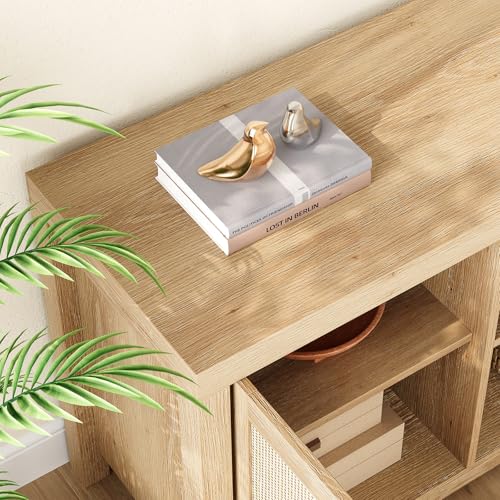 Rattan TV Stand 66In for 75 inch Natural Oak, view 5