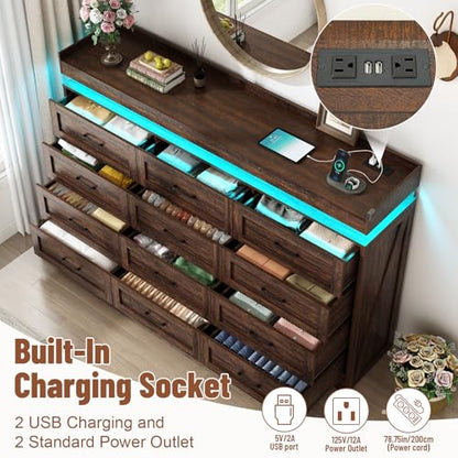 71" Wide 46" Tall Large Farmhouse 12 Drawers Dresser for Bedroom with LED Light, view 5