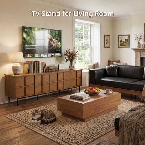 86" Modern Solid Wood Media Console, 6-Drawer Storage Sideboard, view 4
