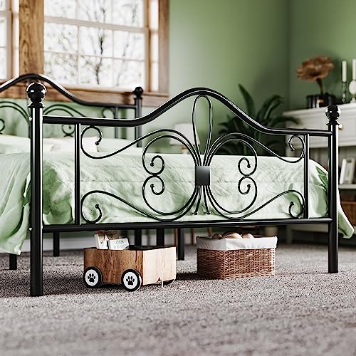 Metal Queen Platform Bed Frame, Butterfly Pattern Design, Black, view 5