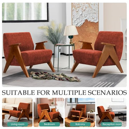 Home Accent Chair Mid Century Modern Accent Chair with Wood Frame, Lounge Upholstered Armchair, Reading Chair, Sturdy Base,For Living Room, Bedroom,Office,Comfy Guest Waiting Room Chairs,Orange