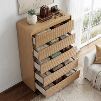 Oak Fluted Drawer Dresser with Curved Profile and Anti-Tip Kit, view 4