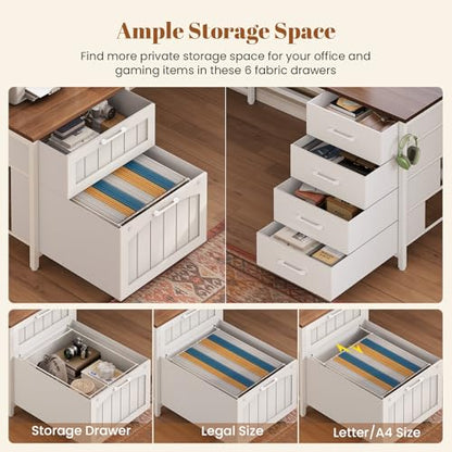 Reversible Farmhouse L Shaped Office Desk with 6 Drawer, Hutch, view 5