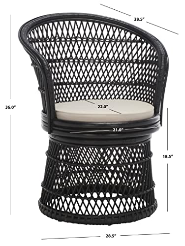 Home Collection – Iola Black & White Rattan Swivel Accent Chair, Fully Assembled Coastal Tub Chair with Cushion (SEA7043B)