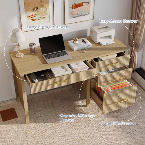 Fluted Executive Desk with Drawers: 54" Oak Home Office Desks, view 5
