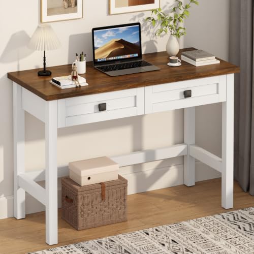 Farmhouse Small Computer Desk with 2 Drawer for Bedroom, 39.4 in Work Table, view 2