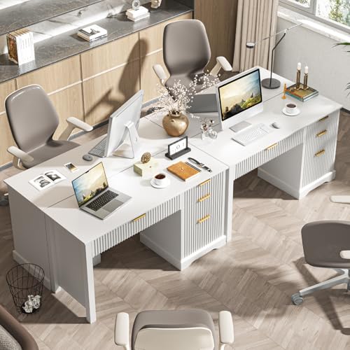 Fluted Executive Desk with Drawers, Wood Computer Desk with Ample File Drawer, view 7