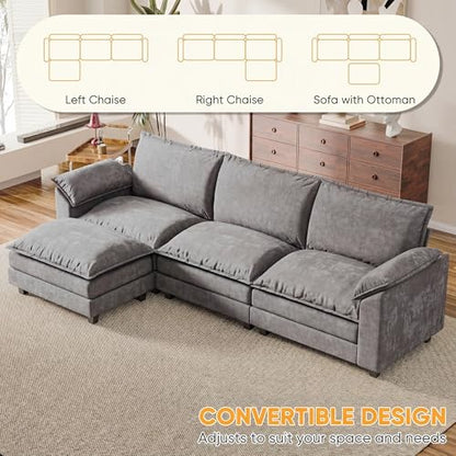 118.9'' L Shaped Sectional Couch, Modular Cloud Sofa with Deep Seat & Double Layer Cushion, Modern Chenille Sofa Couches with Movable Ottoman for Living Room & Appartment (Light Grey, L Shaped Sofa)