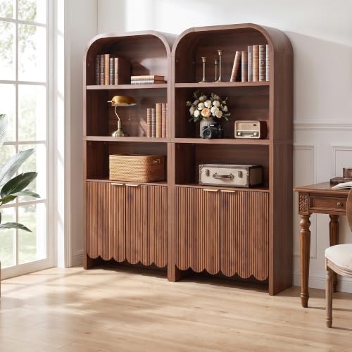 71" Tall Arched Bookcase 5 Tier Fluted Freestanding Arched Bookshelf, view 5