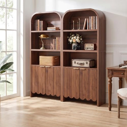 71" Tall Arched Bookcase 5 Tier Fluted Freestanding Arched Bookshelf, view 5
