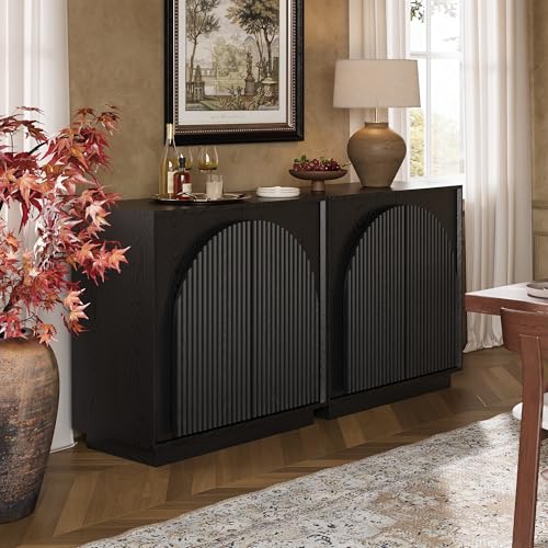 31.5" Small Buffet Cabinet with Storage, Arched Doors, Black, 1PCS, view 7